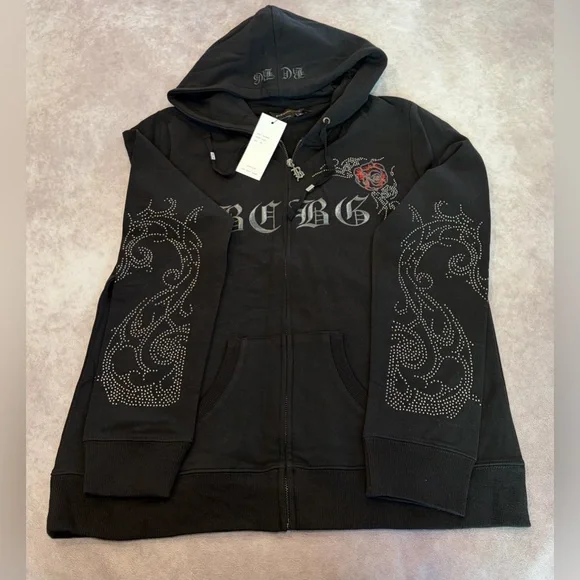 BCBG Maxazria:XL Black Hoodie and Pants Set with Red Accents 95% Cotton Pockets - Picture 7 of 16